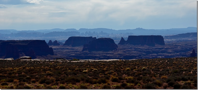 Day two, a very hazy view of The Needles district of Canyonland National Park.